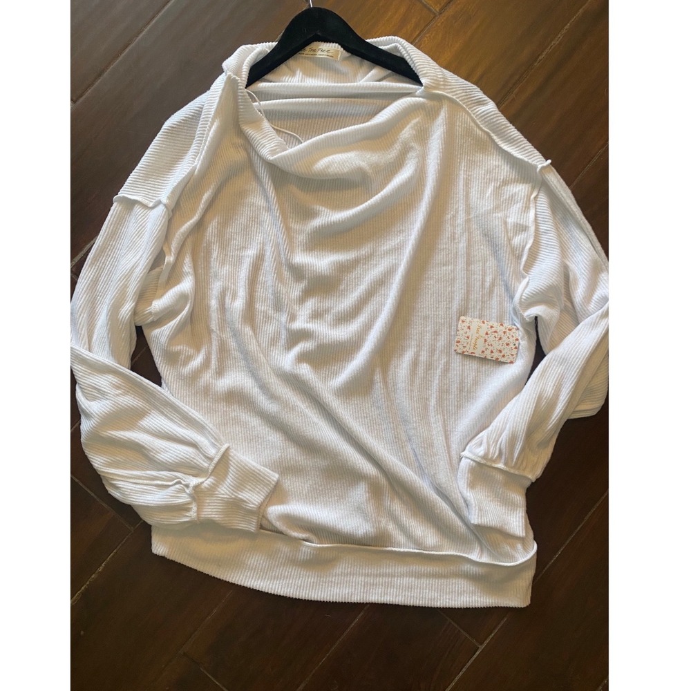 Free People White Ribbed Off The Shoulder Puff Sleeve Top Women's‎  Medium NWT